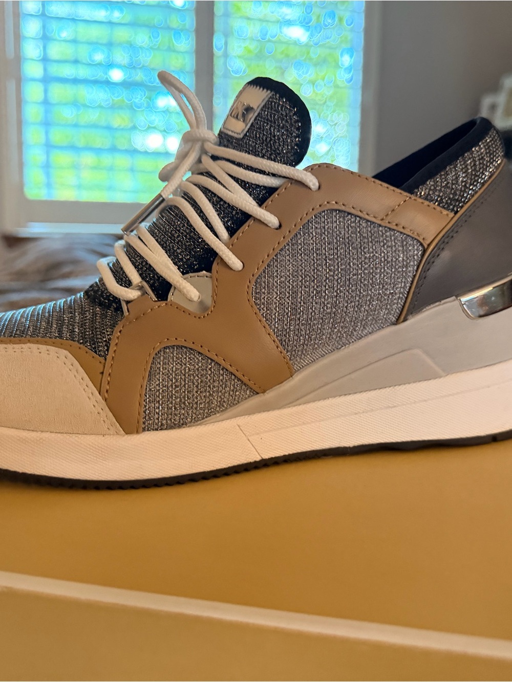 Michael Kors Tan, Gray & White Knit Sneakers - Picture 5 of 8